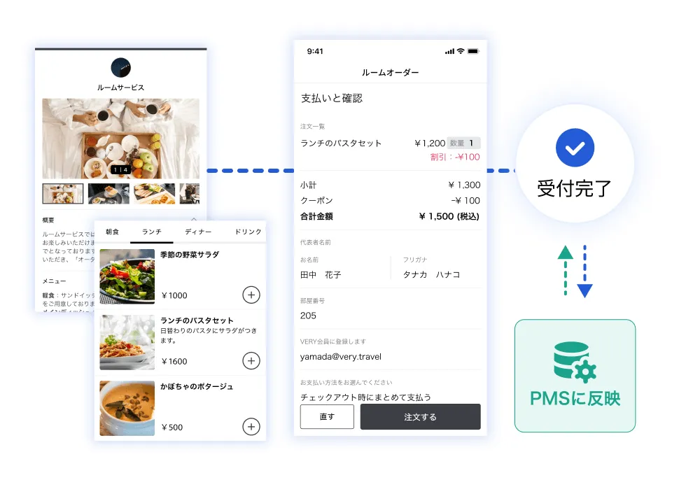 部屋付け精算ルームオーダーの画面イメージ